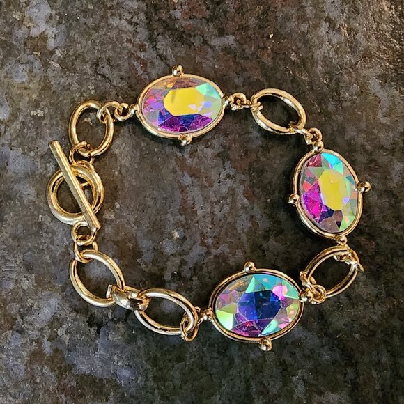 Etsy Iridescent Crystal Beaded Gold Tone Bracelet - Picture 10 of 14